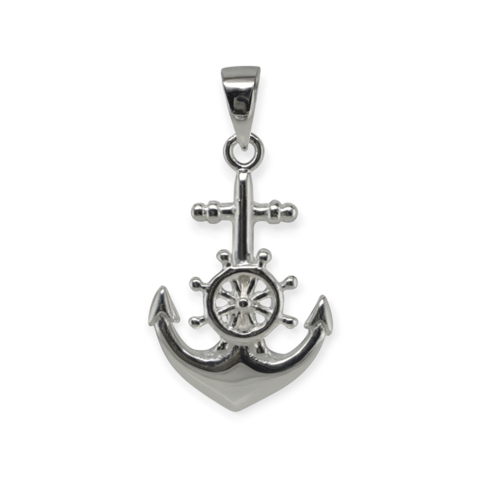 Maritimer Anhänger Anker mit Steuerrad, Silber 925/- 30x20mm (PP3020) – Bild 1
