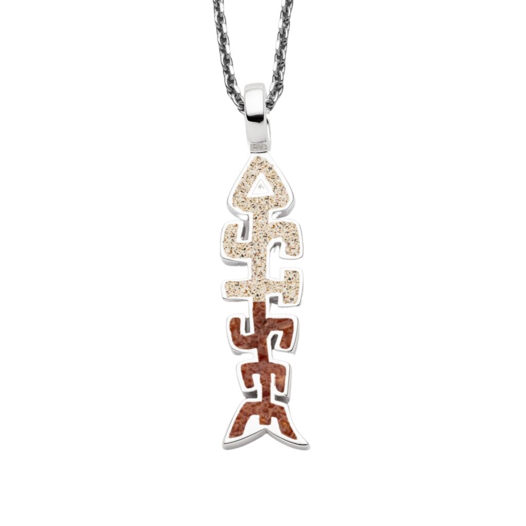 DUR Schmuck Anhänger Fischgräte OSTSEE Strandsand/Bernstein, Silber 925/- P4441