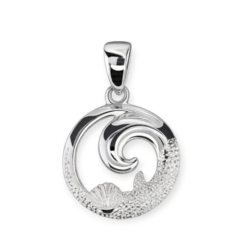 Maritimer Anhänger Welle, Muschel & Seestern, Silber 925/- 17mm (PP3279)