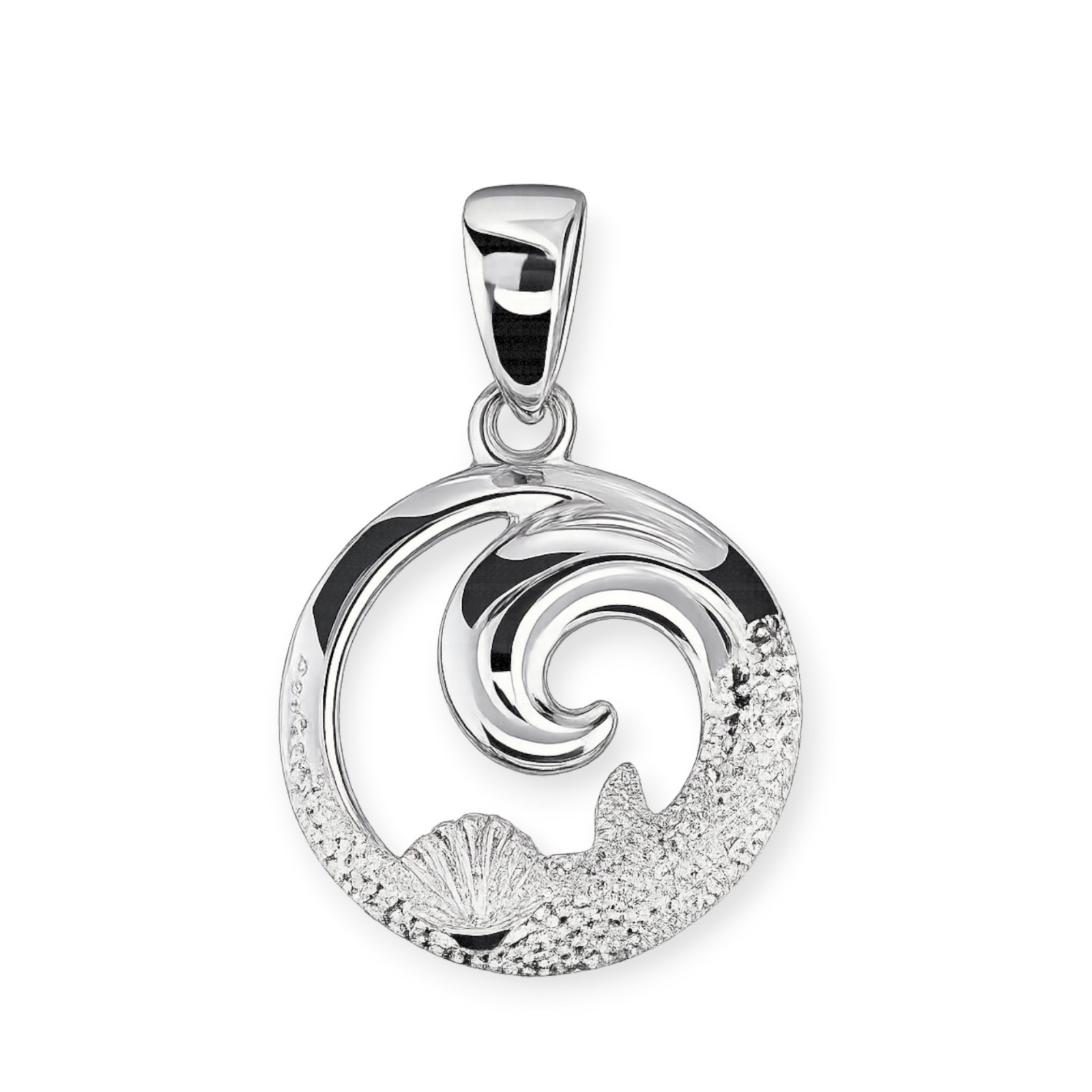 Maritimer Anhänger Welle, Muschel & Seestern, Silber 925/- 17mm (PP3279) – Bild 1