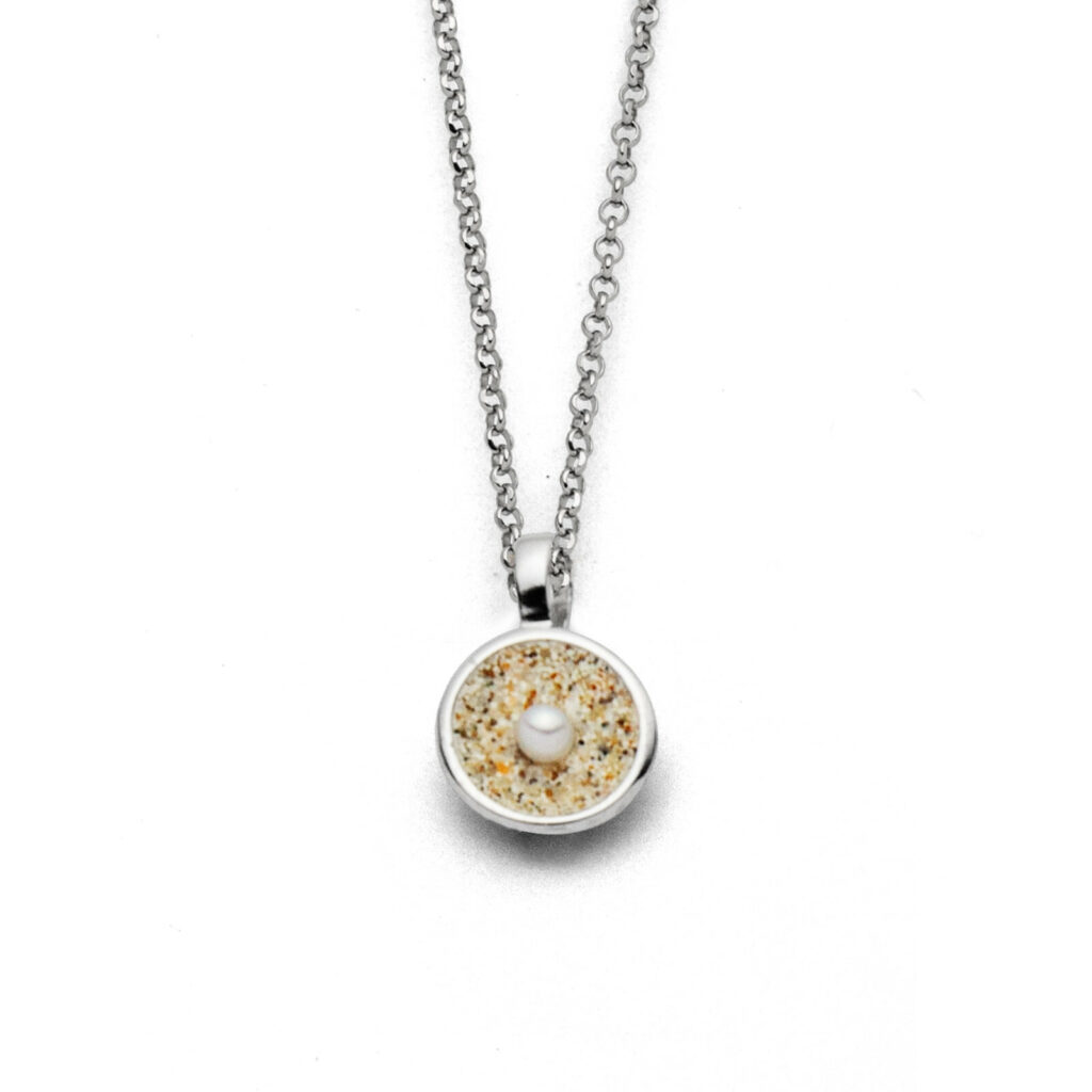 DUR Schmuck Kette SANDSCHALE Perle, Strandsand, Silber 925/- rhod. 42cm (K2752)