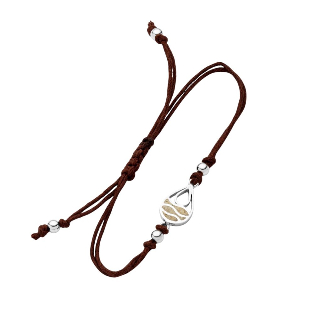 Dur Cotton Armband STRANDWELLEN DROP Strandsand braun, Silber 925/- 17cm, A1964