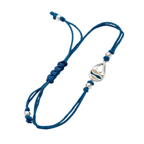 Dur Cotton Armband STRANDWELLEN DROP Strandsand Steinsand bl, Silber 925/- A1965