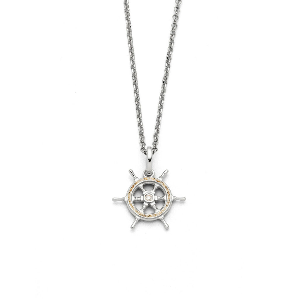 DUR Schmuck Damen Kette Steuerrad Strandsand Silber 925/- rhodiniert 42cm K2688