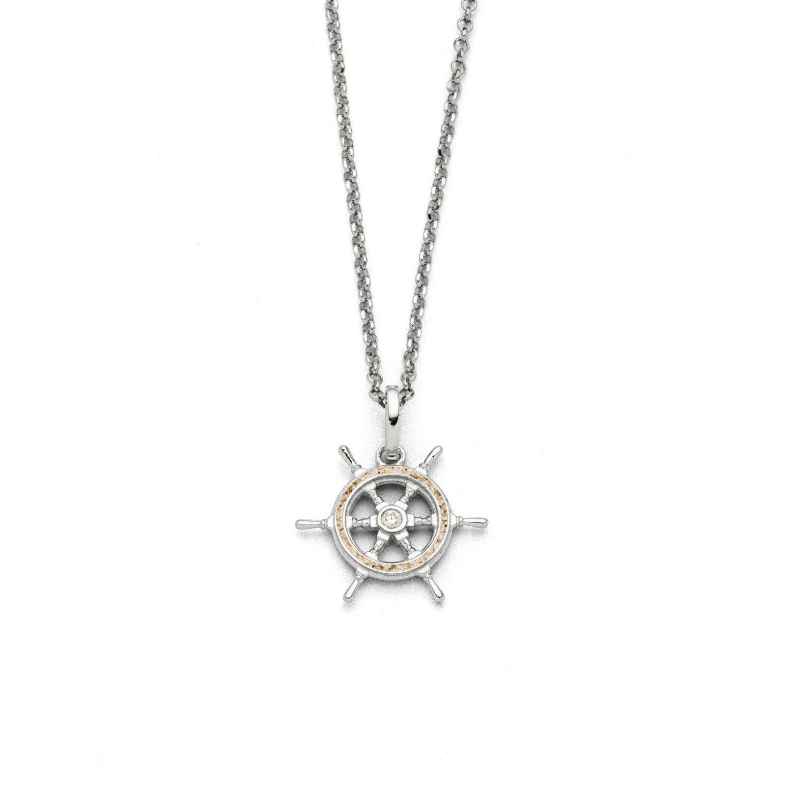 DUR Schmuck Damen Kette Steuerrad Strandsand Silber 925/- rhodiniert 42cm K2688 – Bild 1