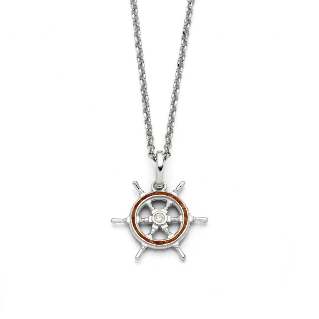 DUR Schmuck Damen Kette STEUERRAD Bernstein Silber 925/- rhodiniert 42cm( K2689)