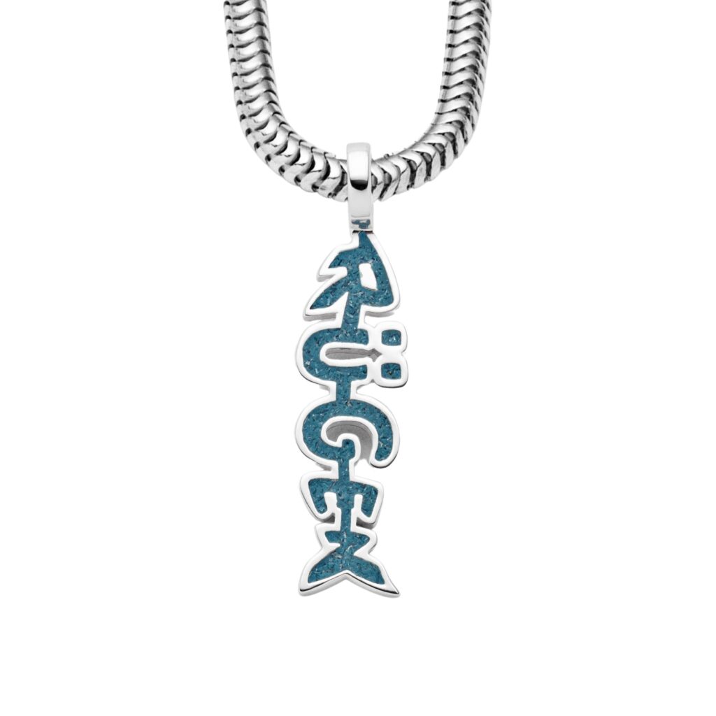 DUR Schmuck Anhänger Fischgräte RÜGEN blauer Steinsand Silber 925/- rhod. P4408