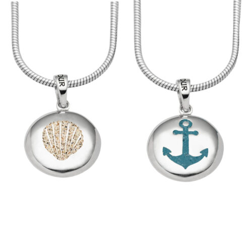 DUR  Anhänger ANKER/MUSCHEL Ellipse Strand-/Steinsand, Silber 925/-  rhod. P4136