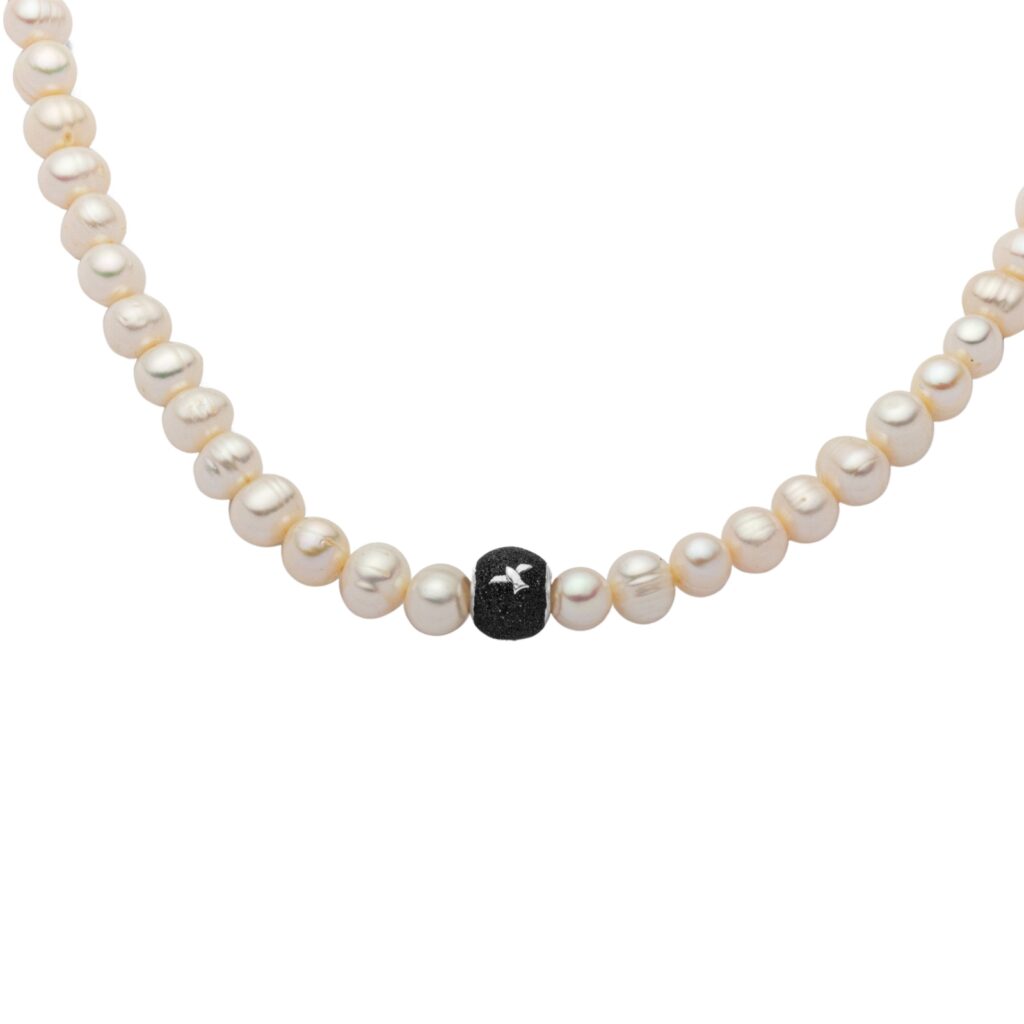 DUR Schmuck Kette PERLE LAVASANDBEAD 45cm Silber 925/- rhod (K2481)