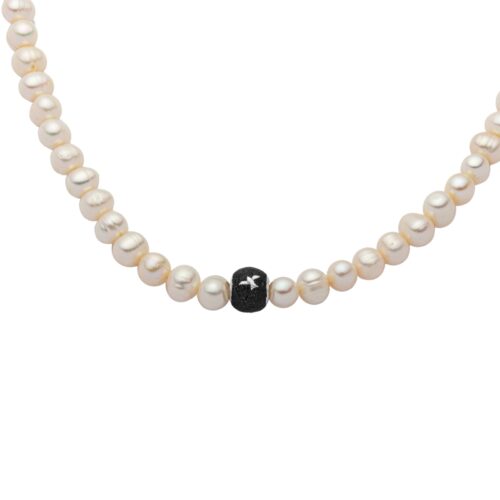 DUR Schmuck Kette PERLE LAVASANDBEAD 45cm Silber 925/- rhod (K2481)