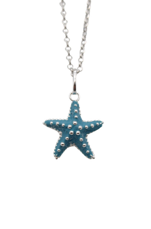 Dur Schmuck Kette SEESTERN Steinsand blau, Silber 925/- rhodiniert 45cm (K2830)