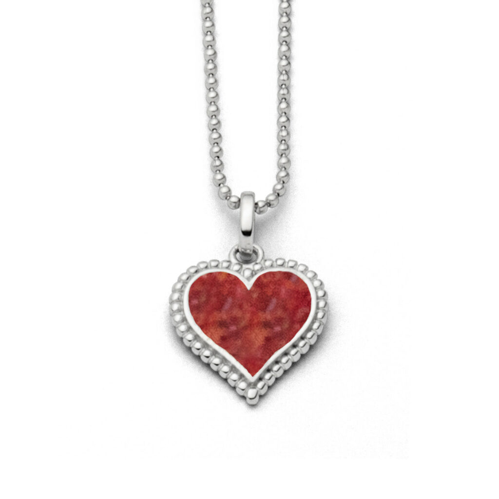 DUR Schmuck Kette HERZ Koralle, Silber 925/- rhodiniert 42cm (K2706)