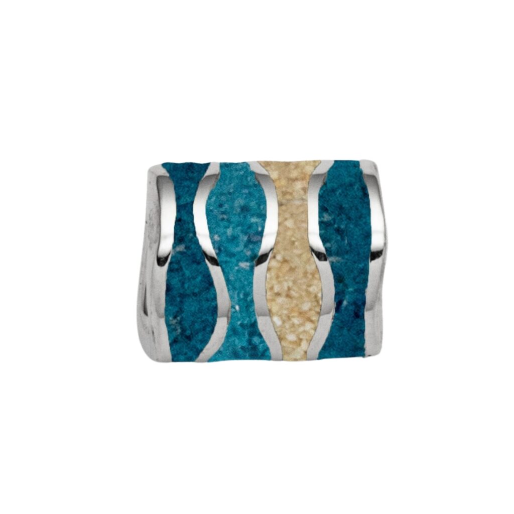 DUR Anhänger Strandwellen blauer Steinsand/Strandsand, Silber 925/- rhod. P4885