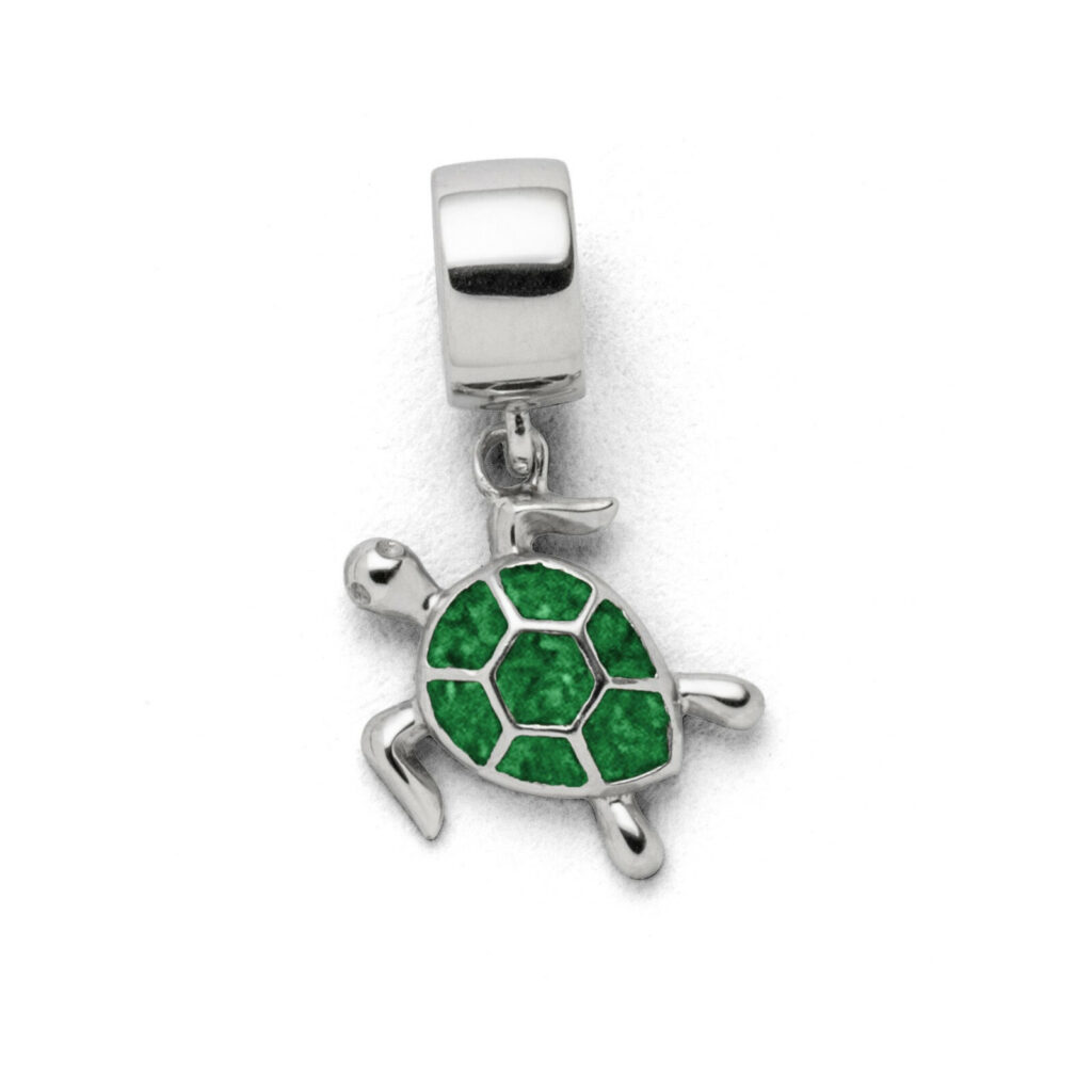 DUR Schmuck Charm TURTLE Steinsand grün, Silber 925/- rhodiniert (F290)