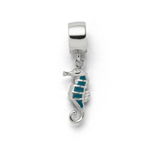 DUR Schmuck Charm SEEPFERD Steinsand blau, Silber 925/- rhodiniert (F279)