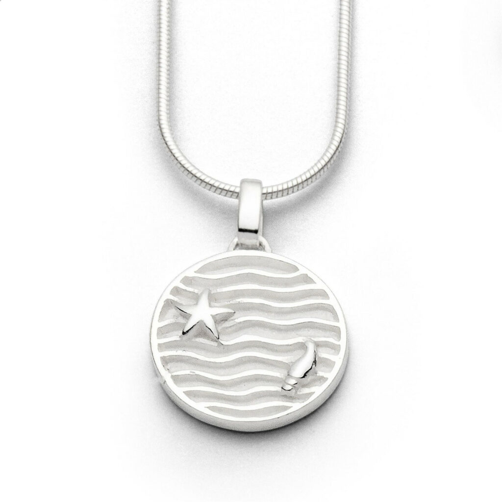 DUR Schmuck Anhänger STRANDWELLEN mit Seestern & Muschel, Silber 925/- ( P3366 )