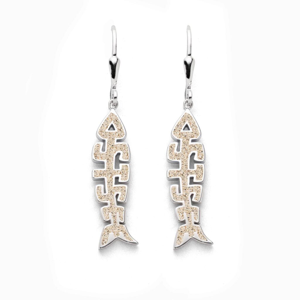 DUR Schmuck Ohrhänger Fischgräte OSTSEE Strandsand, Silber 925/- rhod. (O5469)