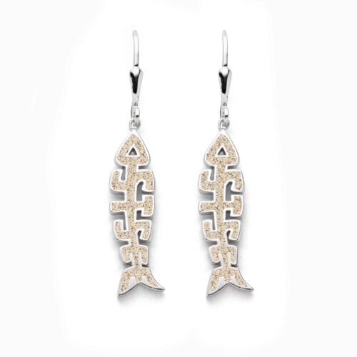 DUR Schmuck Ohrhänger Fischgräte OSTSEE Strandsand, Silber 925/- rhod. (O5469)