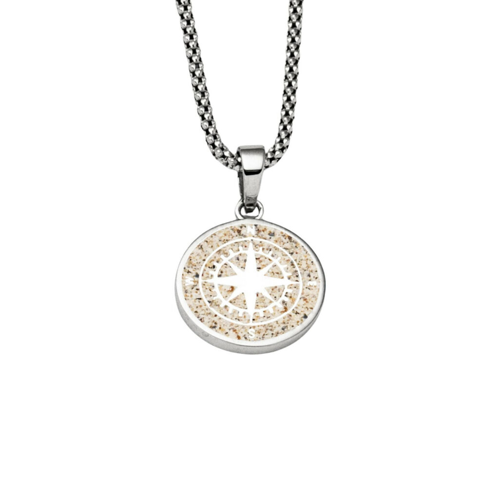 DUR Schmuck Anhänger KOMPASS 2,0 Strandsand, Silber 925/- rhodiniert (P4050)