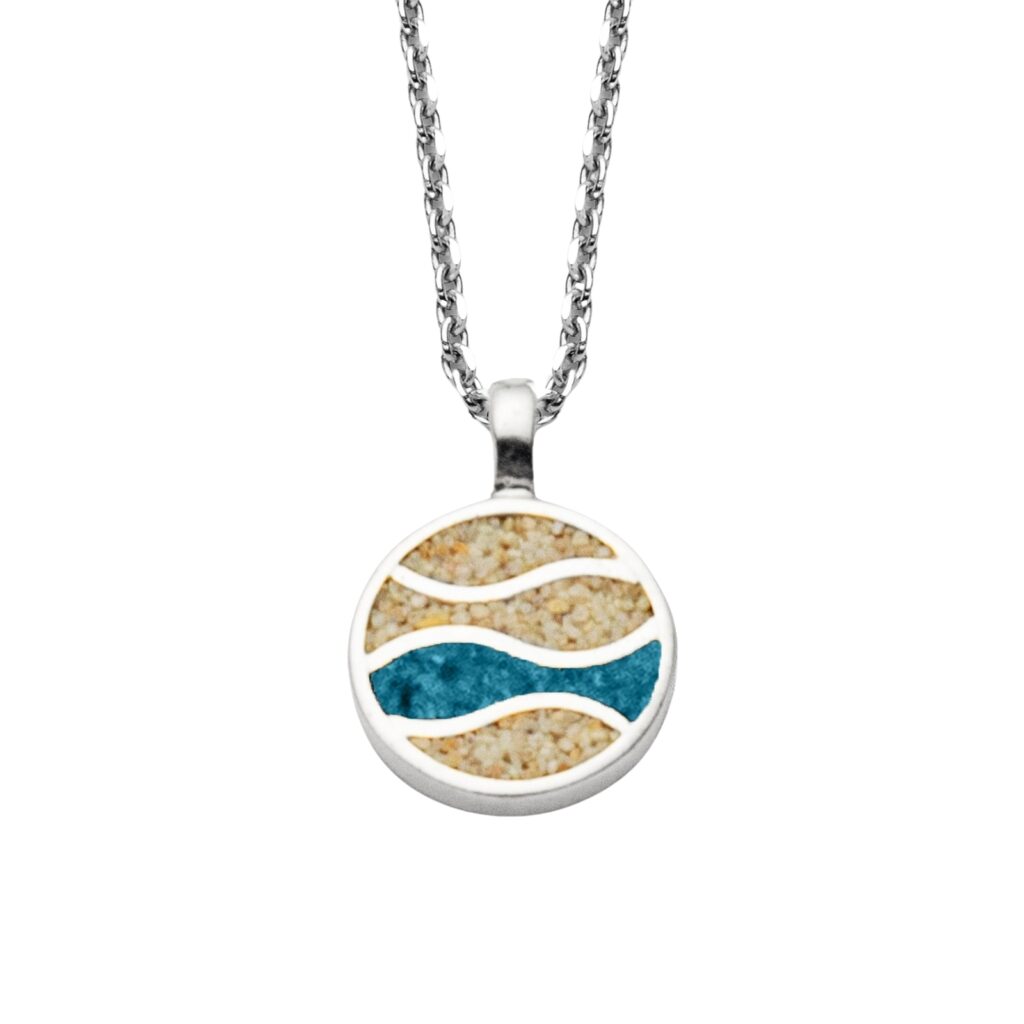 DUR Kette STRANDWELLEN Strandsand blauer Steinsand Silber 925/- rhod. 45cm K2951