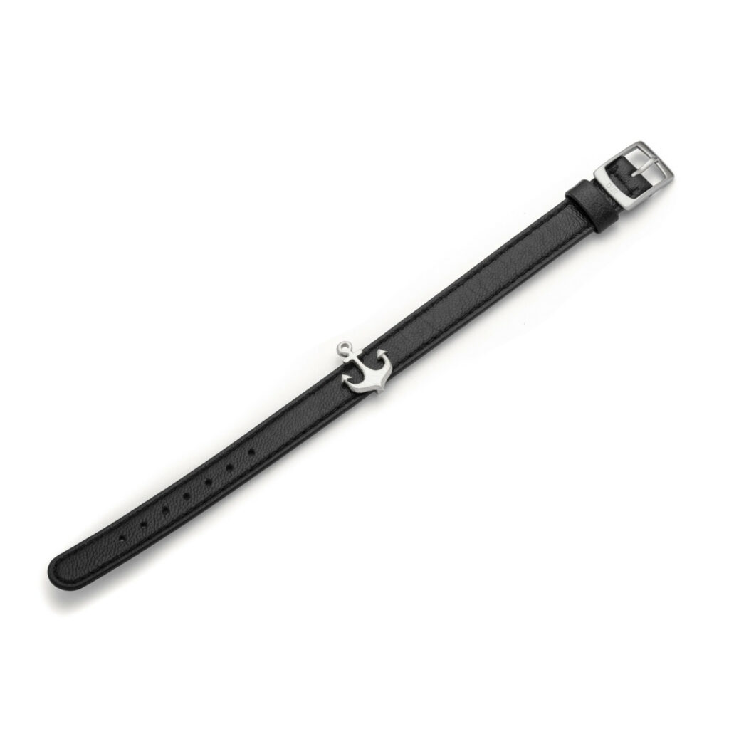 Dur Schmuck schwarzes Leder Armband ANKER Silber 925/- rhodiniert 20cm (A1559)