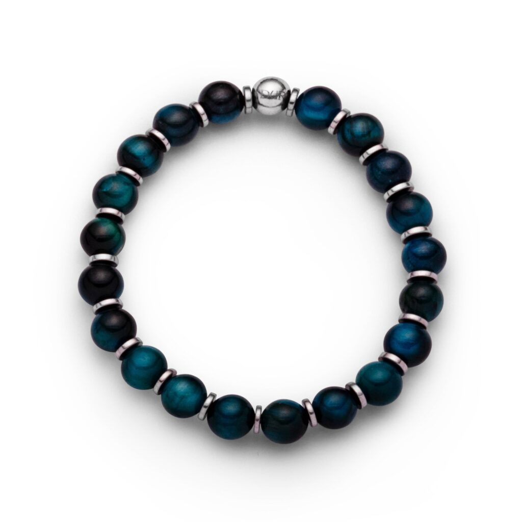 DUR Schmuck Armband blaues TIGERAUGE Silber 925/-(A1608) 16cm,dehnbar