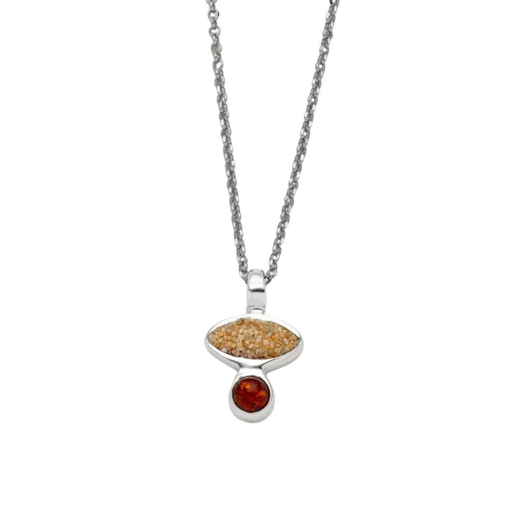DUR Kette SANDBANK 2.0 Strandsand & Bernstein Silber 925/- rhod. 42cm (K2684)