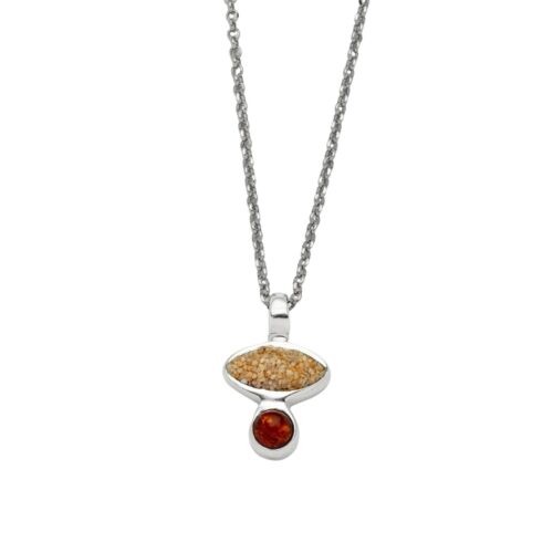 DUR Kette SANDBANK 2.0 Strandsand & Bernstein Silber 925/- rhod. 42cm (K2684)