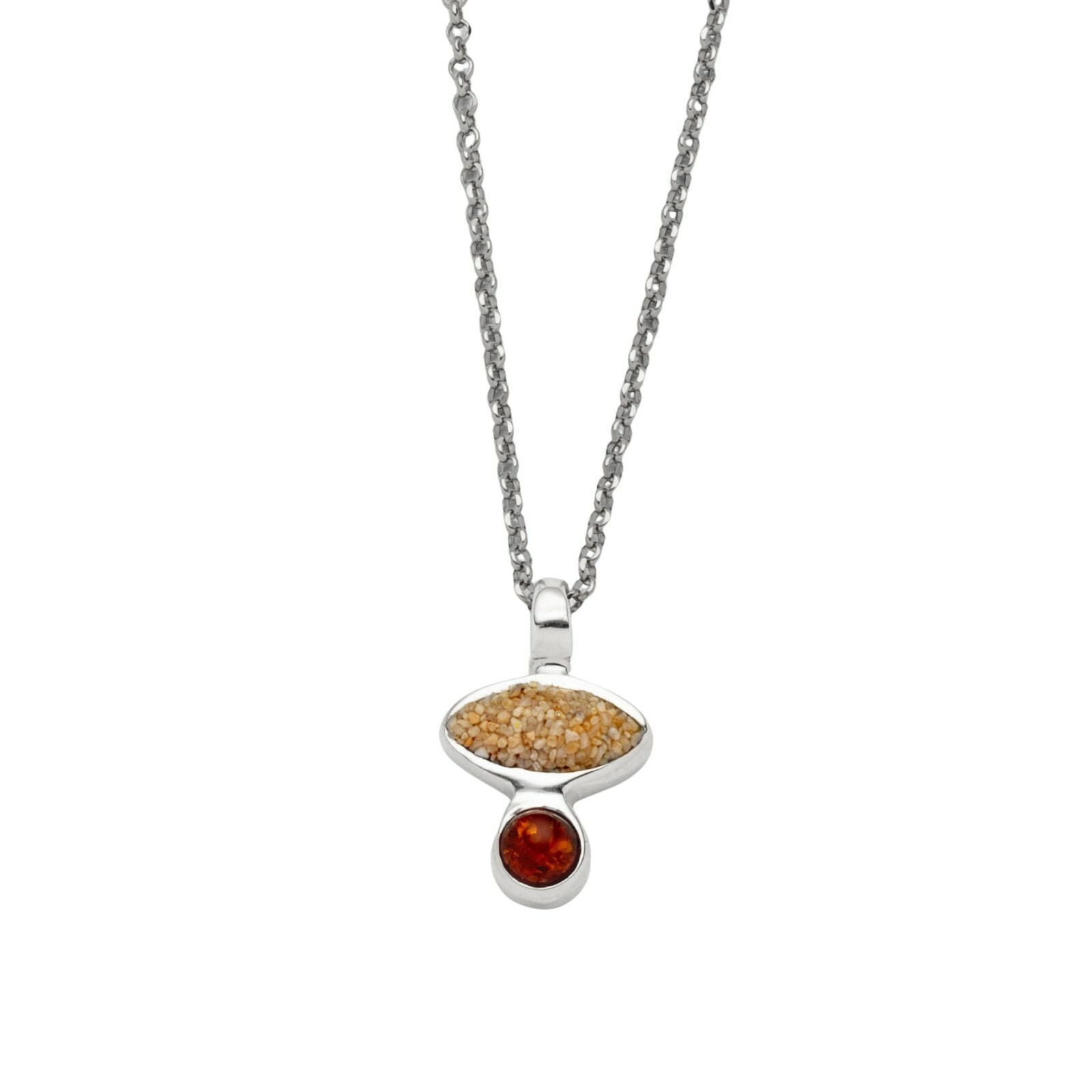 DUR Kette SANDBANK 2.0 Strandsand & Bernstein Silber 925/- rhod. 42cm (K2684) – Bild 1