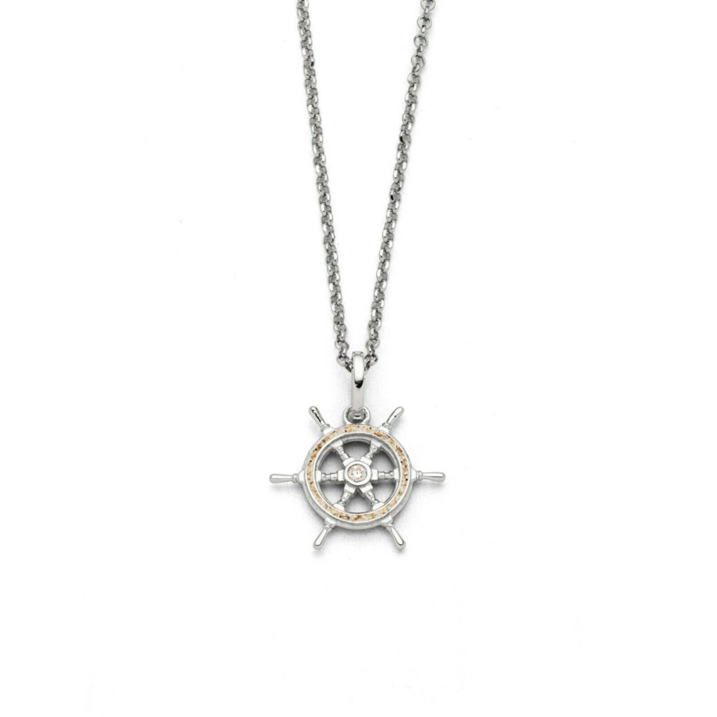 DUR Kette STEUERRAD Strandsand, Zirkonia, Silber 925/- rhodiniert 45cm (K2978)