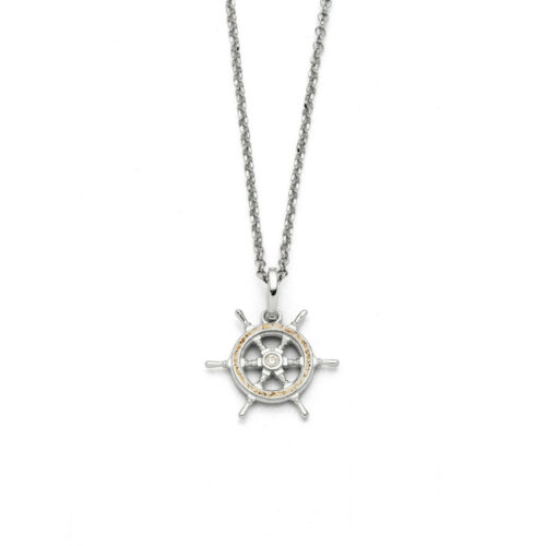 DUR Kette STEUERRAD Strandsand, Zirkonia, Silber 925/- rhodiniert 45cm (K2978)