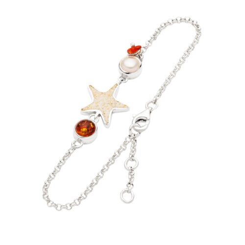 Dur Armband SANDSEESTERN Perle Bernstein Silber 925/- poliert 16,5 + 2cm (A1846)