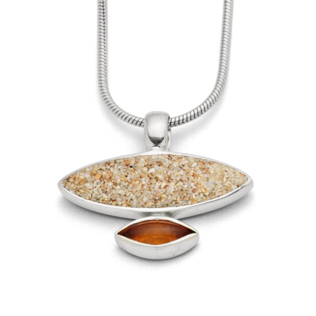 DUR Schmuck Anhänger SANDBANK Strandsand, Bernstein, Silber 925/- (P3292)