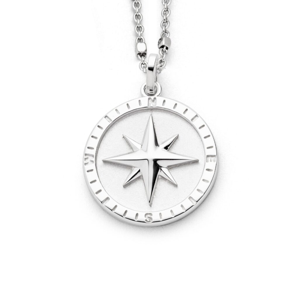 DUR Schmuck Anhänger KOMPASSROSE 2.0 Silber 925/- hell rhodiniert (P4329)