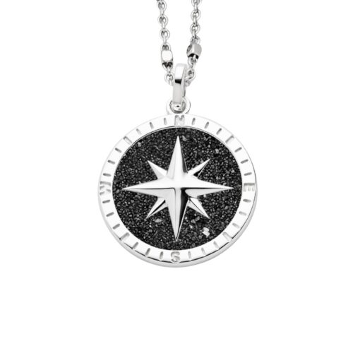 DUR Schmuck Anhänger KOMPASSROSE 2.0 Lavasand  Silber 925/- rhodiniert (P4328 )