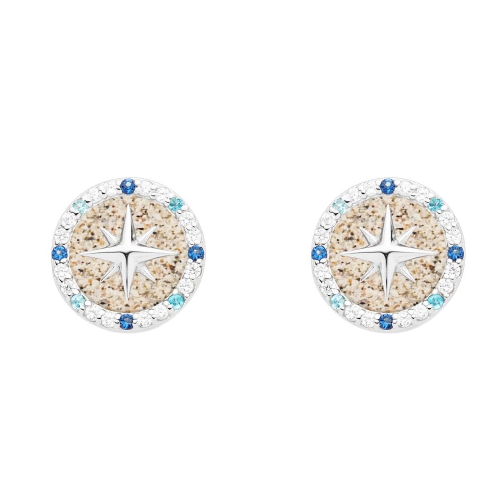 DUR Ohrstecker KOMPASSROSE 2.0 Zirkonia & Strandsand, Silber 925/- rhod.(O5450)