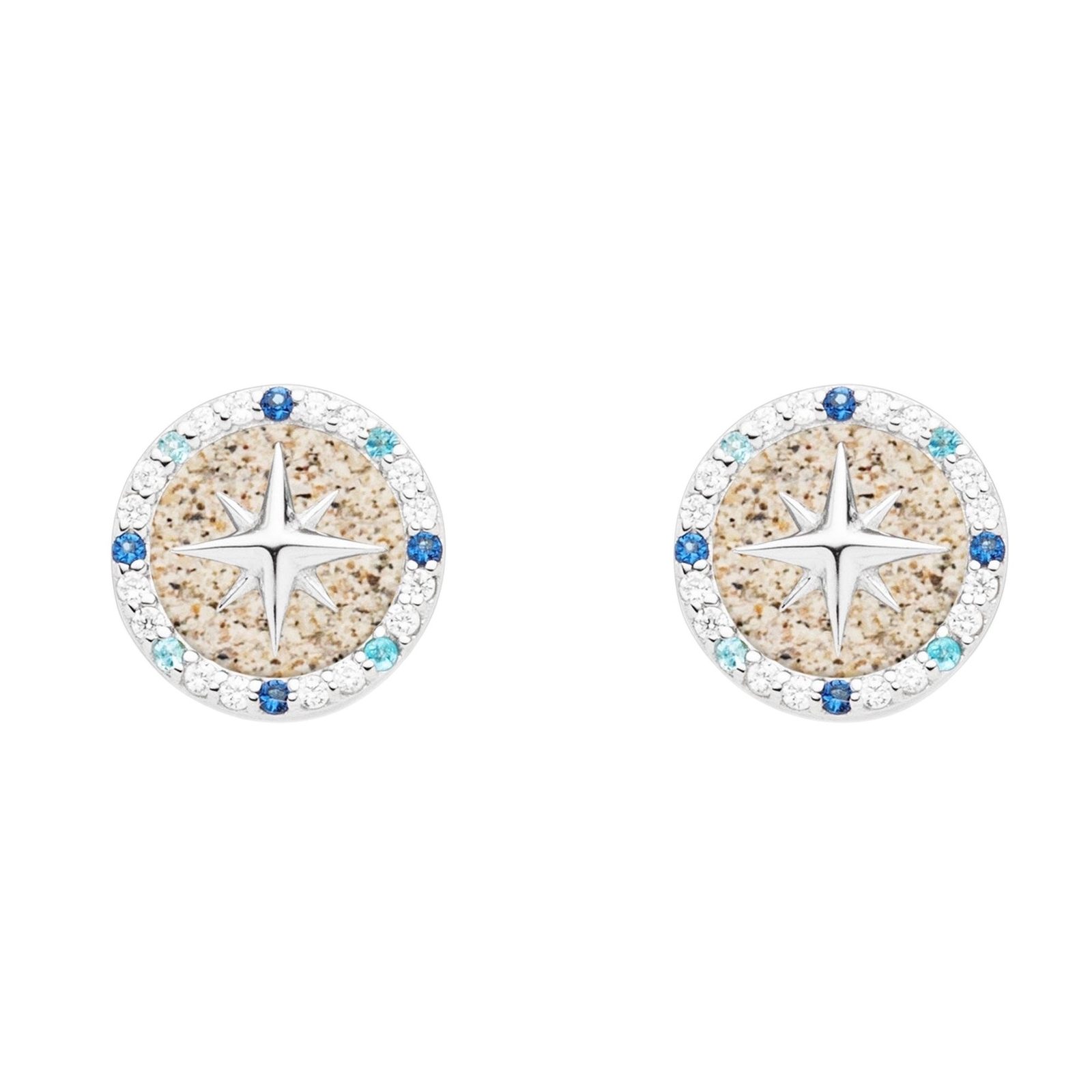 DUR Ohrstecker KOMPASSROSE 2.0 Zirkonia & Strandsand, Silber 925/- rhod.(O5450) – Bild 1