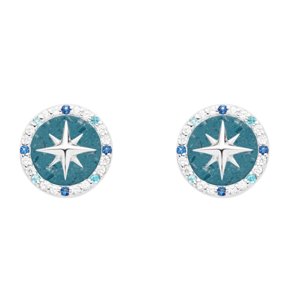 DUR Ohrstecker KOMPASSROSE 2.0 Zirkonia & Steinsand, Silber 925/- rhod.(O5453)