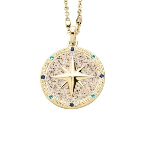 DUR Anhänger KOMPASSROSE 2.0 Zirkonia & Strandsand Silber 925/- vergoldet P4340
