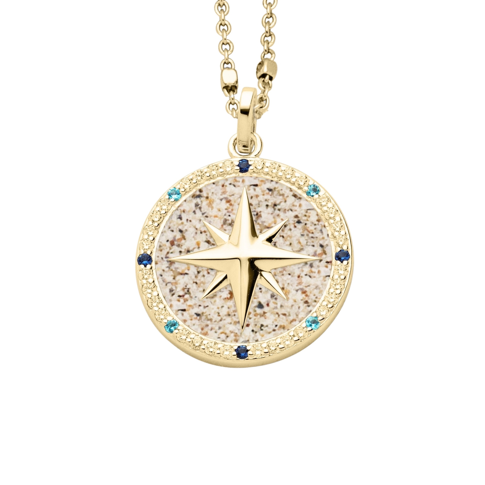 DUR Anhänger KOMPASSROSE 2.0 Zirkonia & Strandsand Silber 925/- vergoldet P4340 – Bild 1