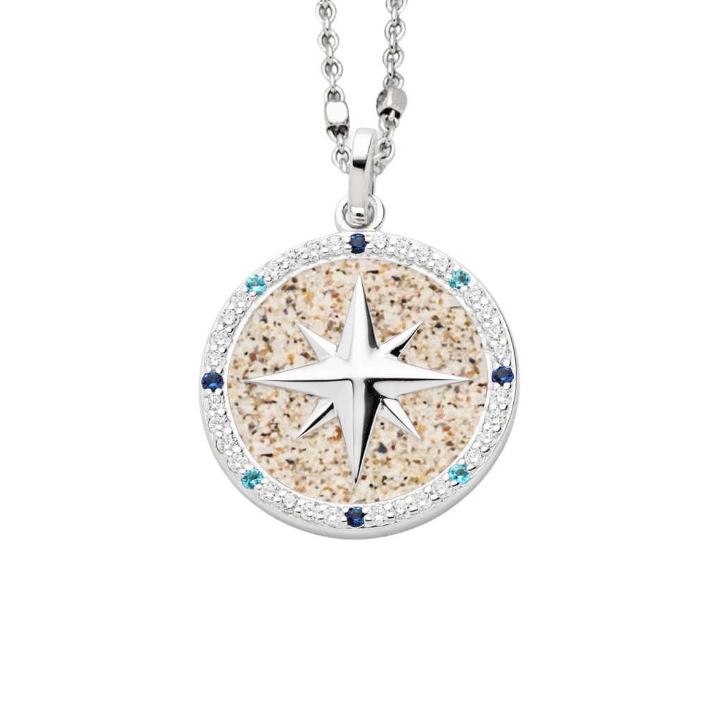 DUR Anhänger KOMPASSROSE 2.0 Zirkonia & Strandsand Silber 925/- rhodiniert P4338