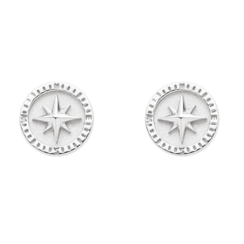 DUR Schmuck Ohrstecker KOMPASSROSE 2.0, Silber 925/- hell rhodiniert (O5448)