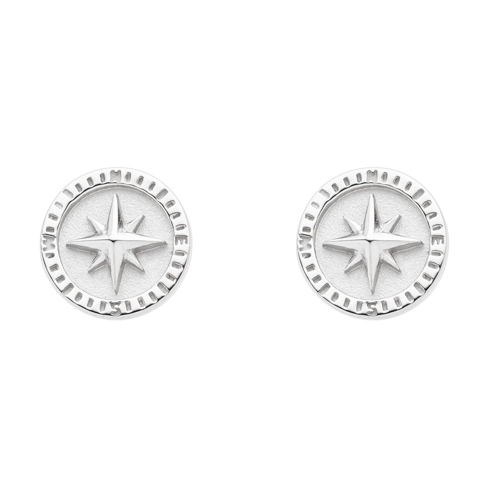 DUR Schmuck Ohrstecker KOMPASSROSE 2.0, Silber 925/- hell rhodiniert (O5448) – Bild 1