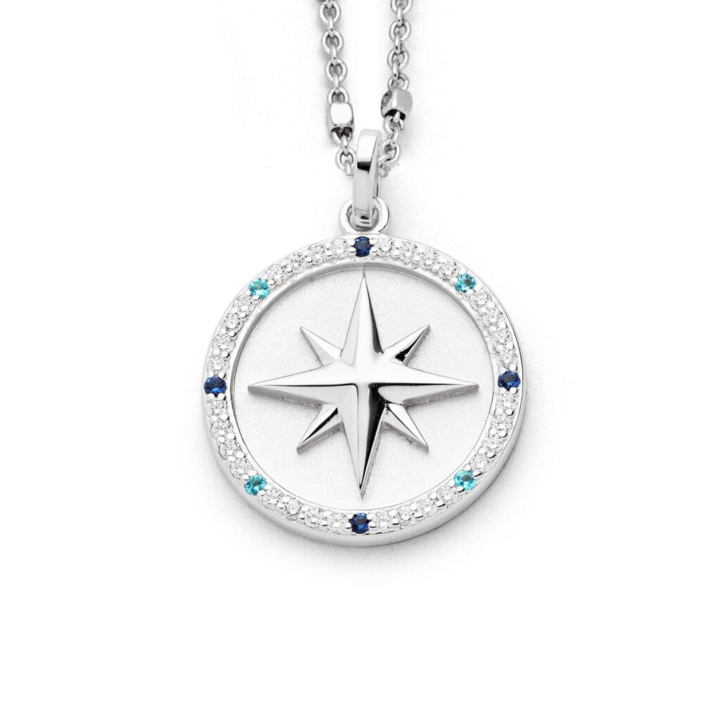 DUR Anhänger KOMPASSROSE 2.0 Zirkonia, innen matt, Silber 925/- rhodiniert P4342