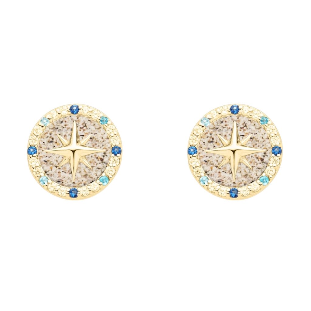 DUR Ohrstecker KOMPASSROSE 2.0 Zirkonia, Strandsand Silber 925/- vergoldet O5452