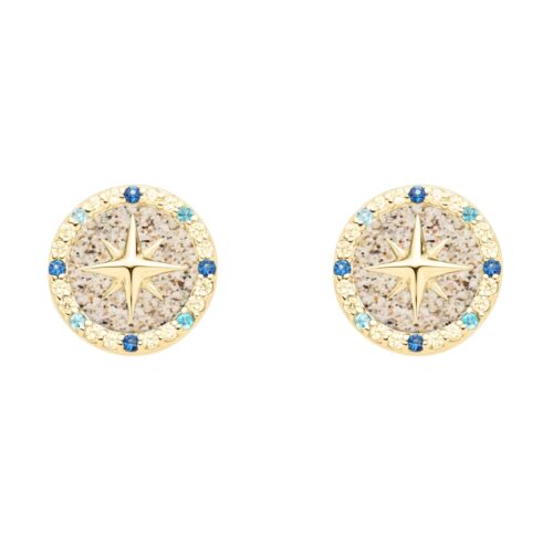 DUR Ohrstecker KOMPASSROSE 2.0 Zirkonia, Strandsand Silber 925/- vergoldet O5452