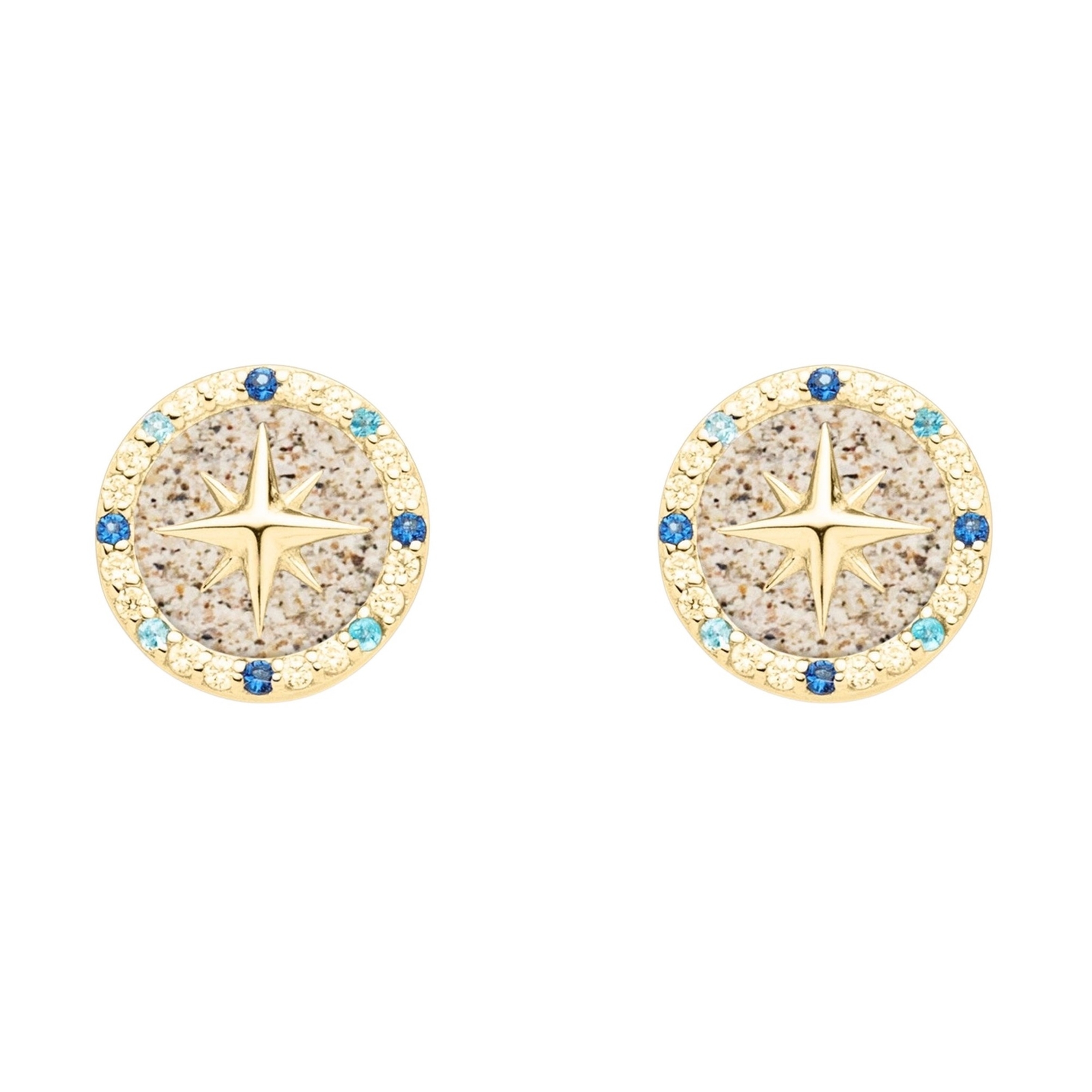 DUR Ohrstecker KOMPASSROSE 2.0 Zirkonia, Strandsand Silber 925/- vergoldet O5452 – Bild 1