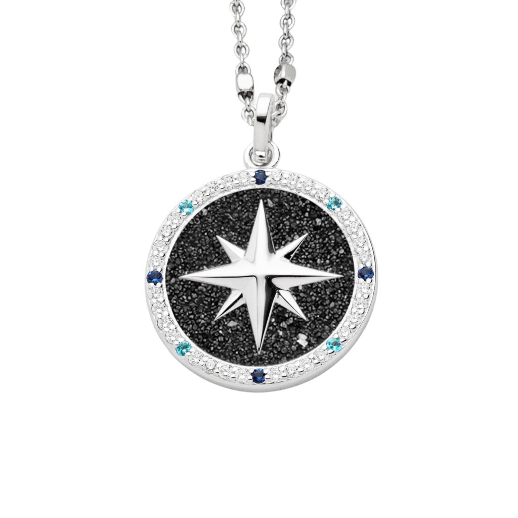 DUR Anhänger KOMPASSROSE 2.0 Zirkonia & Lavasand Silber 925/- rhodiniert (P4339)