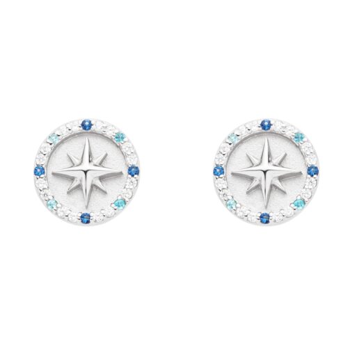 DUR Ohrstecker KOMPASSROSE 2.0 Zirkonia, Silber 925/- hell rhodiniert (O5454)