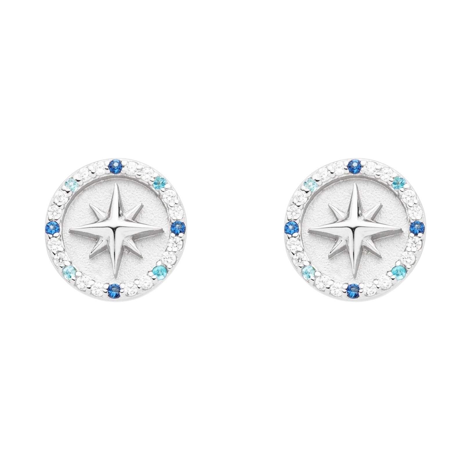 DUR Ohrstecker KOMPASSROSE 2.0 Zirkonia, Silber 925/- hell rhodiniert (O5454) – Bild 1